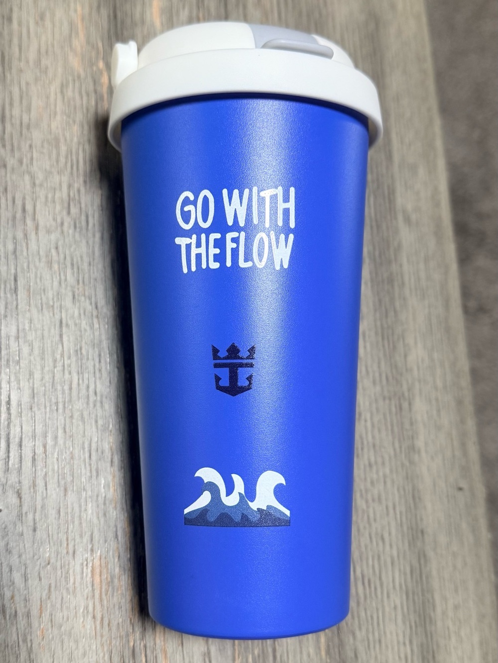 🛍️ Royal Carribean “Go With the Flow” Blue Travel Mug